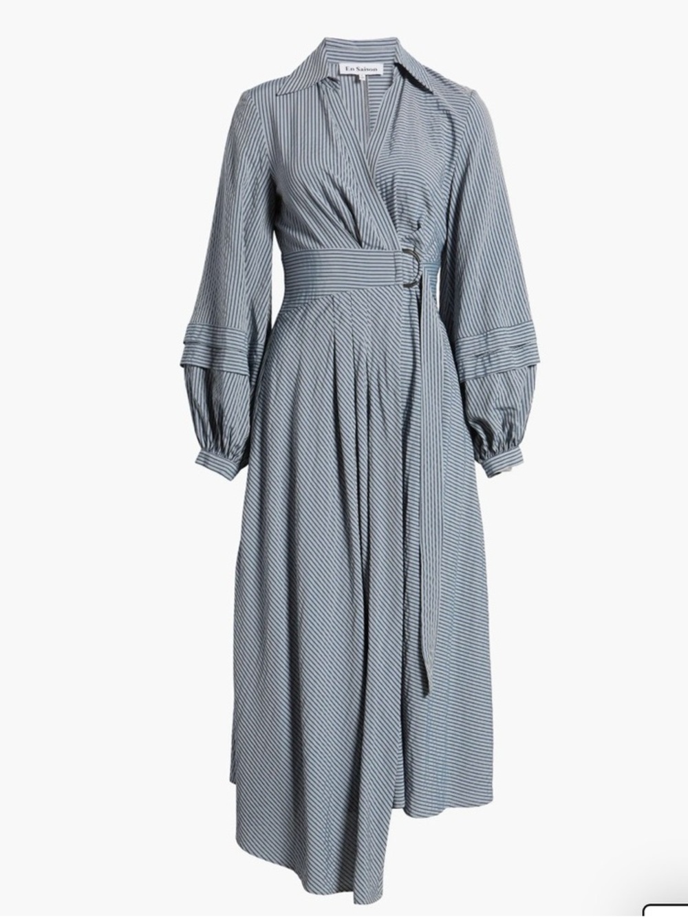 NWT. En Saison Berenger Stripe Long Sleeve Asymmetric Shirtdress. Blues. Small.